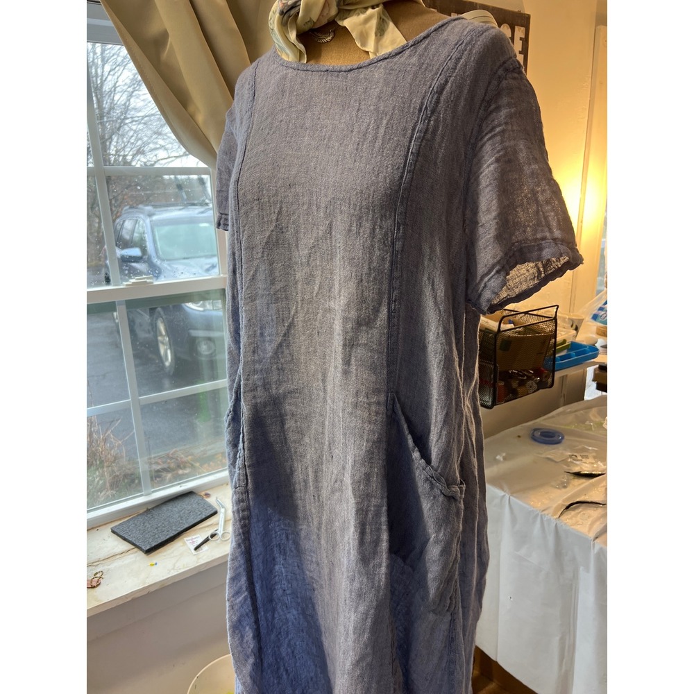 Flax Linen Midi Dress in Faded Blue